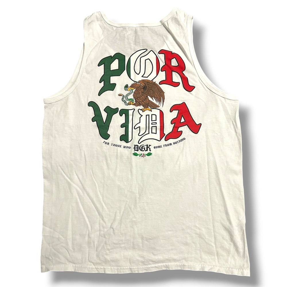 DGK Por Vida White Graphic Tank Top Mens Large Mexican Eagle Skate Streetwear